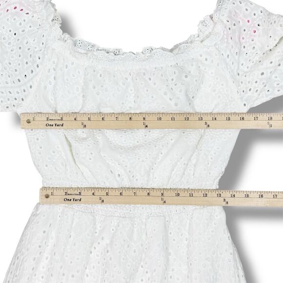 Betsey Johnson Eyelet Off The Shoulder Smocked Waist Midi Dress White Large - Picture 13 of 14